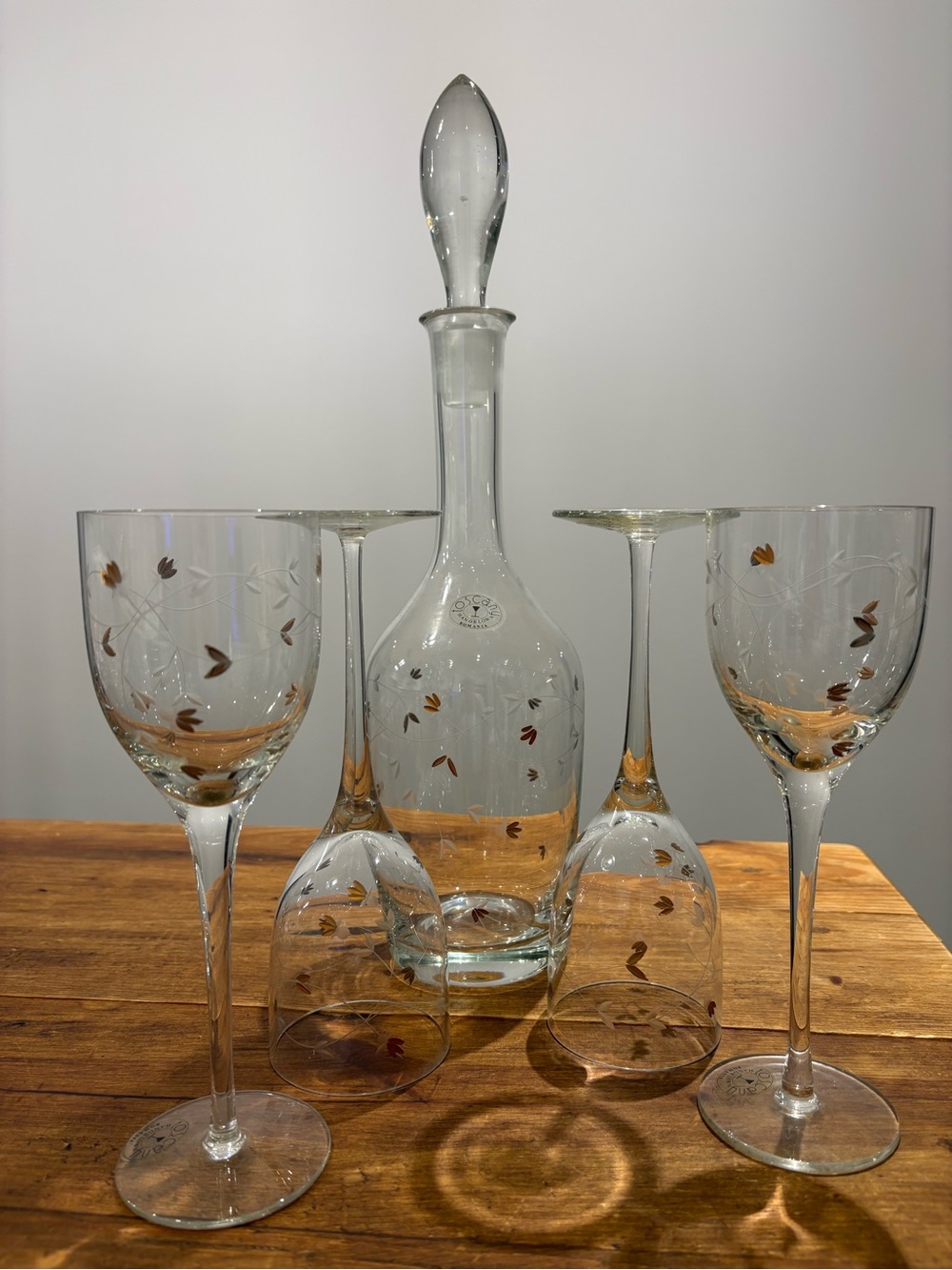 Toscany Romanian Hand Blown Crystal Decanter with Glasses